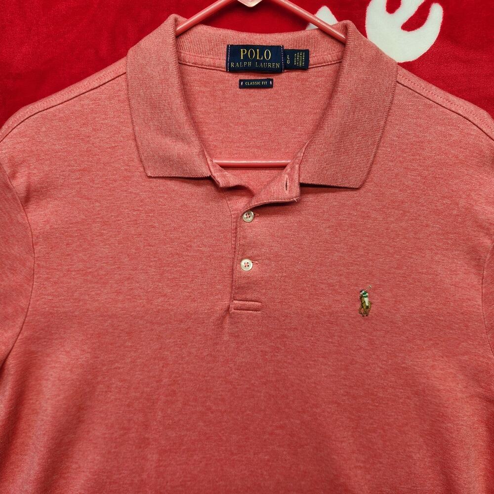 Polo Ralph Lauren Polo Shirt Mens Large Pink Heather Classic Fit Short Sleeve
